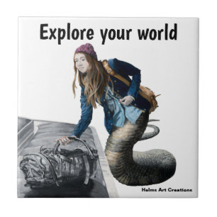 Naga Exploring World Travel Fantasy Ceramic Tile