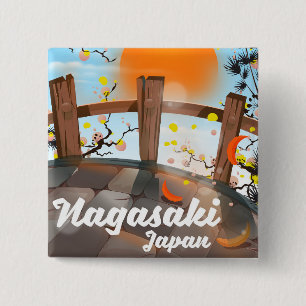 Nagasaki Japanese blossom poster. 15 Cm Square Badge