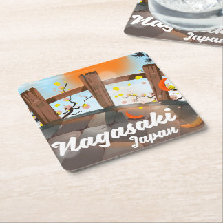 Nagasaki Japanese blossom poster. Square Paper Coaster