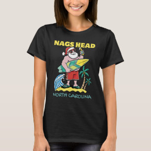 NAGS HEAD NORTH CAROLINA Santa Christmas Surfing T-Shirt