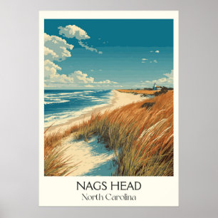 Nags Head North Carolina Vintage Beach Dunes Art Poster