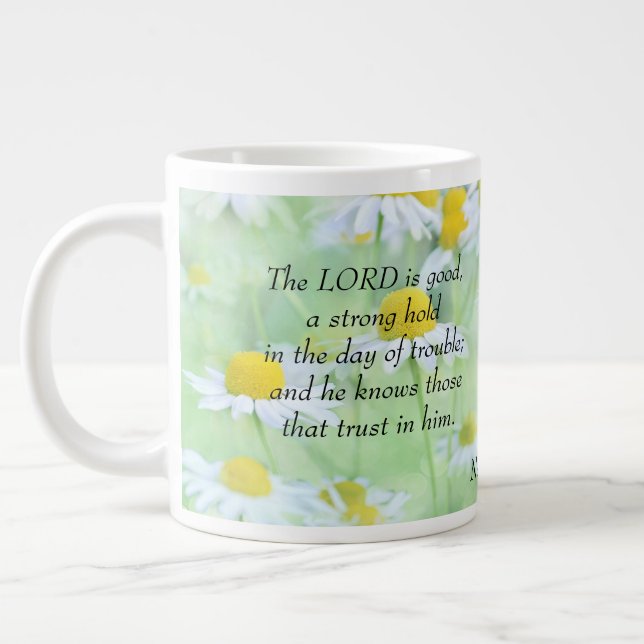 Nahum 1:7 large coffee mug (Left)