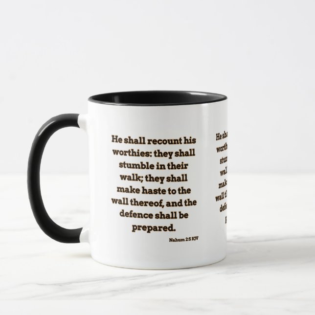 Nahum 2:5 KJV Bible Verse Christian Scripture Mug (Left)
