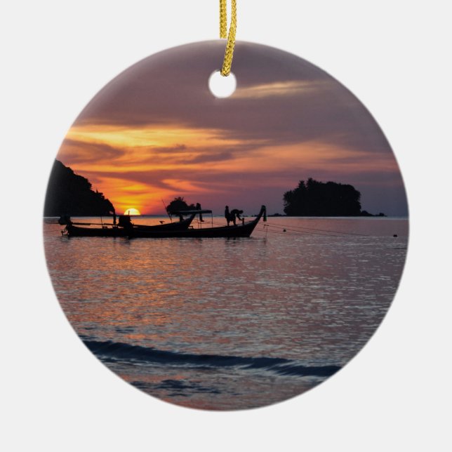 Nai Yang Beach, Phuket, Thailand sunset Ceramic Tree Decoration (Front)