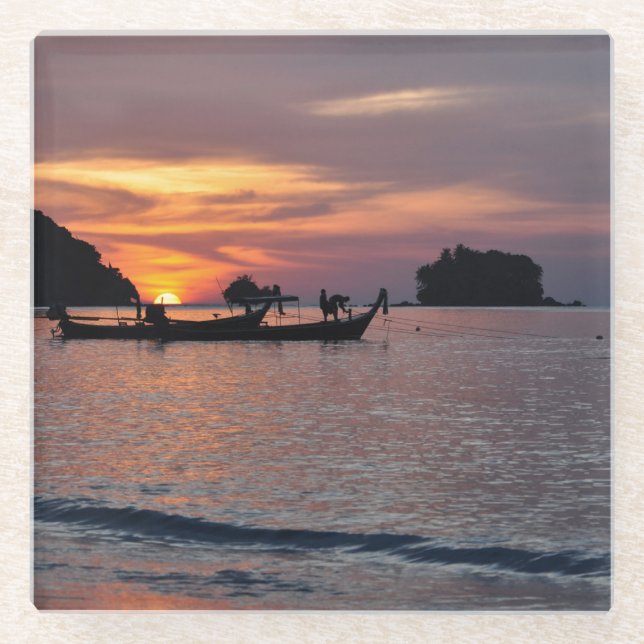 Nai Yang Beach, Phuket, Thailand sunset Glass Coaster (Front)