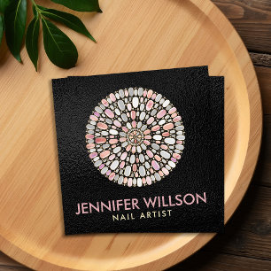 Nail Art Mandala  Pearl and Pink Marble Square Business Card