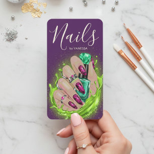 Nail Art Studio Manicurist Artist Purple Green Business Card