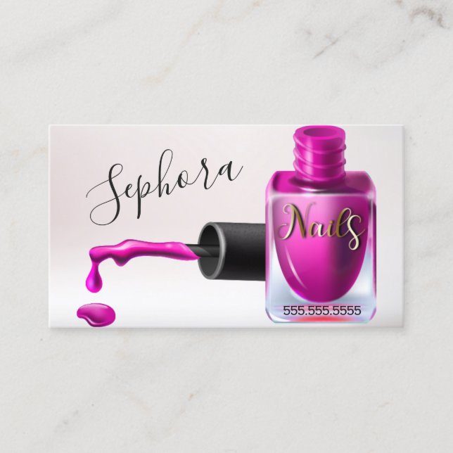 Nail Art Technician  - Fuchsia Nail Polish Business Card (Front)