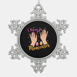 Nail Artist Believe In Manicures Snowflake Pewter Christmas Ornament