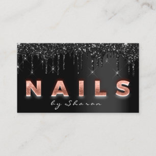 Nail Artist Black Drips 9 Punches Rose Script Vip Business Card