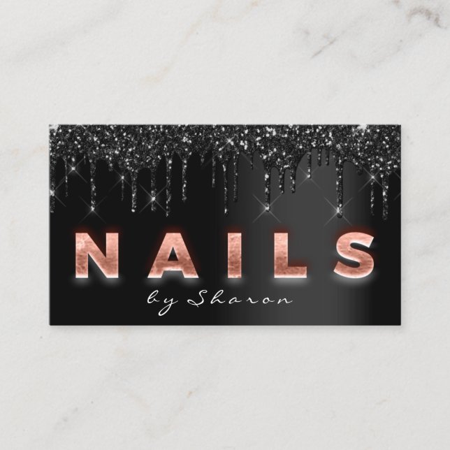Nail Artist  Black Drips 9 Punches Rose Script Vip Business Card (Front)