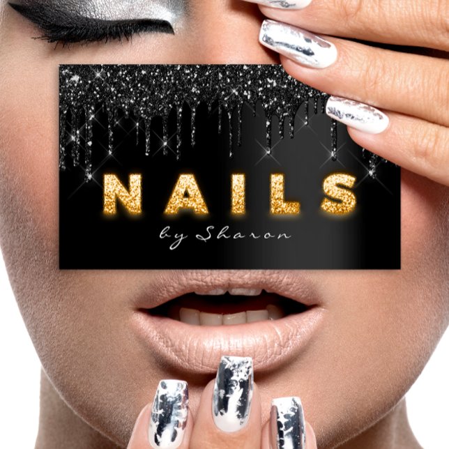Nail Artist  Black Drips Professional Business Card (Nail Artist Black Drips Professional Business Card)