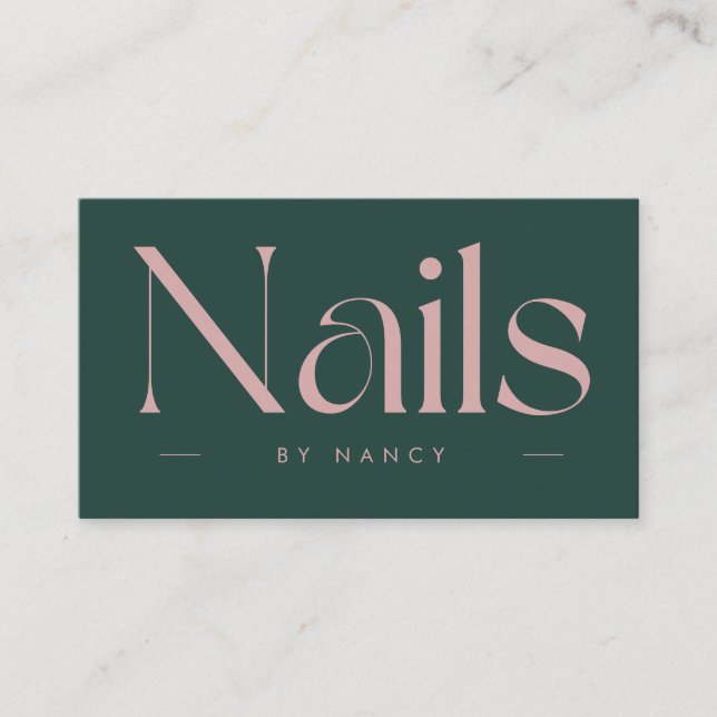 nail artist bold typography green and pink business card (Front)