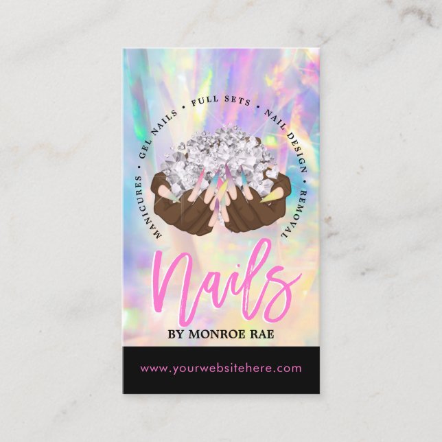 Nail Artist Cartoon Hands Logo Long Manicure Salon Business Card (Front)