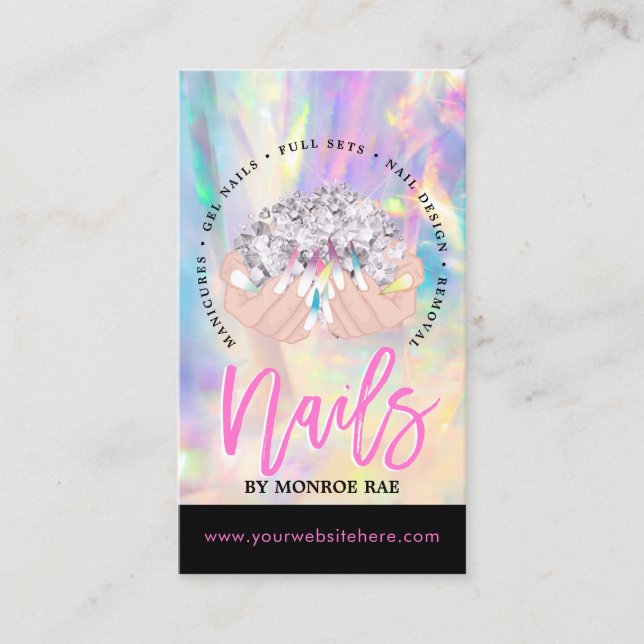 Nail Artist Cartoon Hands Logo Long Manicure Salon Business Card (Front)