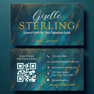 Nail Artist Dark Opal Glam Modern QR Code Business Card