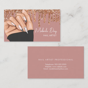 Nail Artist Designer Salon Faux Glitter Rose Pink Business Card