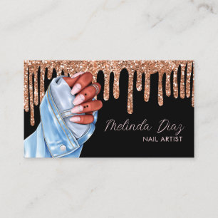 Nail Artist Designer Salon Rose Faux Glitter Business Card