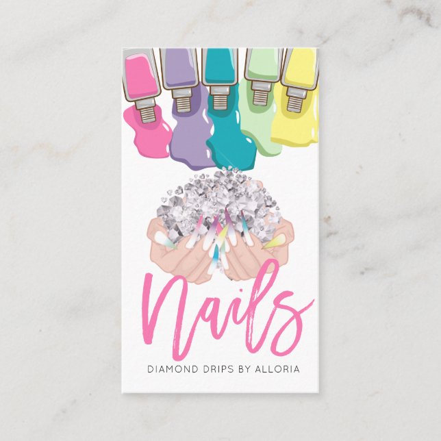 Nail Artist Dripping Polish Hand Logo Nail Salon   Business Card (Front)