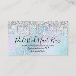 Nail Artist Drips Blue  Holographic Diamond Business Card