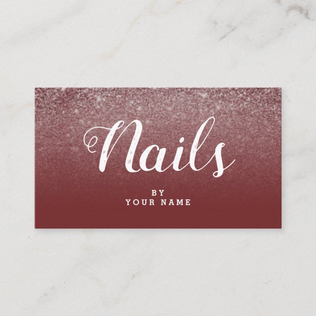 Nail Artist Elegant Burgundy Glitter Business Card (Front)