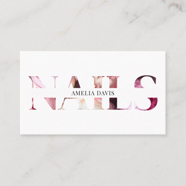Nail Artist Elegant Floral White Pink Manicurist Appointment Card (Front)