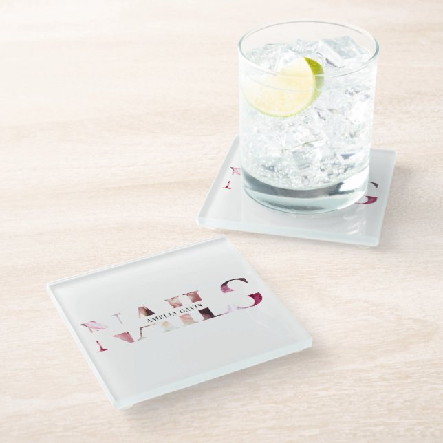 Nail Artist Elegant Modern White Pink Manicurist  Glass Coaster (Angled)