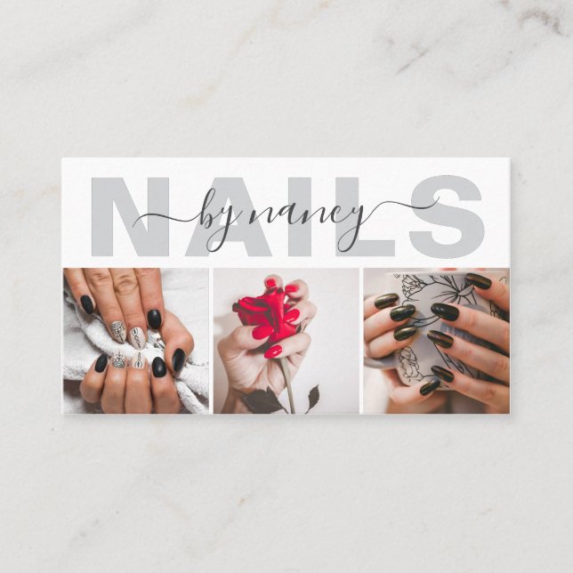 Nail Artist Elegant Photo Collage QR Code Logo Business Card (Front)