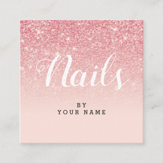Nail Artist Elegant Pink Gold Square Business Card (Front)