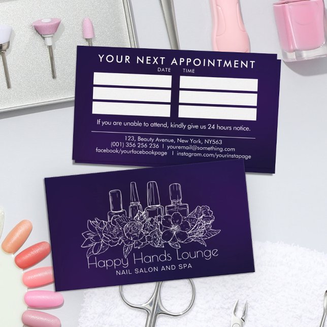 Nail Artist - floral line art illustration Business Card (Creator Uploaded)