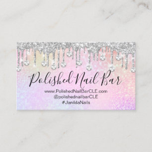 Nail Artist Holograph Diamond Silver Drip. Ombre Business Card