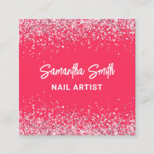 Nail Artist Hot Pink Glitter Salon Square Business Card