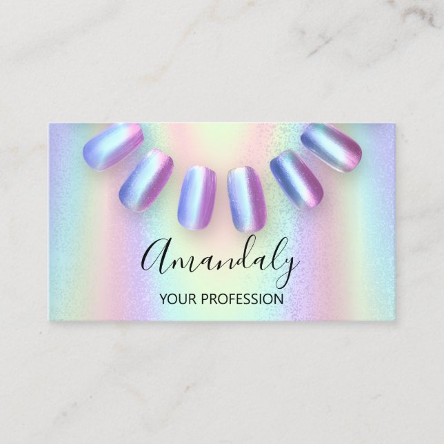 Nail  Artist  Logo Holograph Blue Mermaids Business Card (Front)