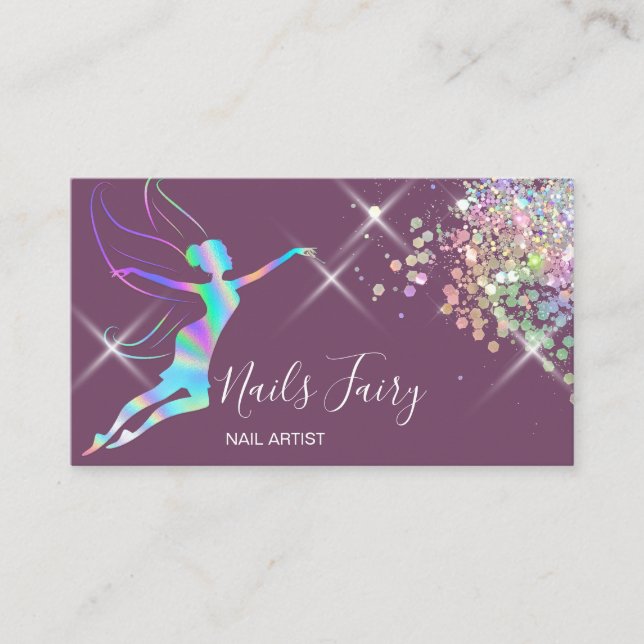 Nail Artist Manicure Beauty Sparkling Holograph Business Card (Front)