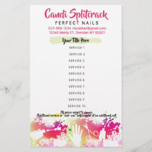 Nail artist manicure pedicure salon price list flyer