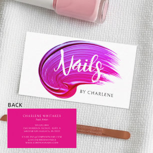 Nail Artist Modern Handwritten Script Pink Polish Business Card
