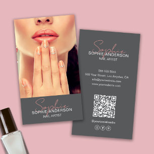 Nail Artist Modern Script Signature Grey Business Card