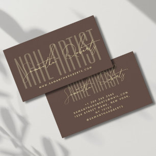 Nail artist modern typography script brown business card