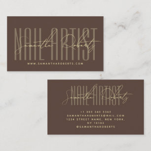 Nail artist modern typography script brown business card
