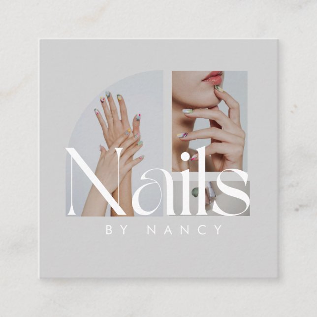  Nail Artist Photo Collage Light Grey Square Business Card (Front)