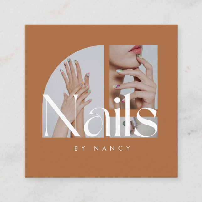 Nail Artist Photo Collage Terracotta Business Card (Front)