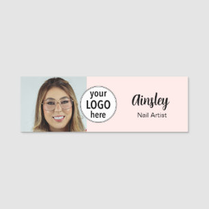 Nail Artist Photo Logo Blush Pink Name Tag