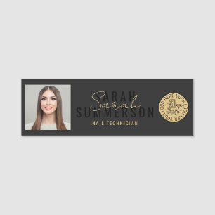 Nail Artist Salon Black Gold Photo Employee ID Name Tag