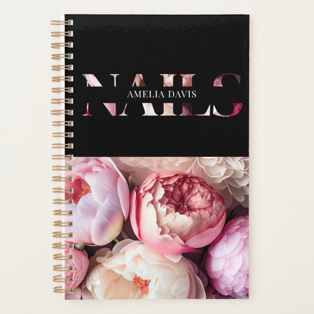 Nail Artist Salon Floral Black Pink Manicurist  Planner (Front)