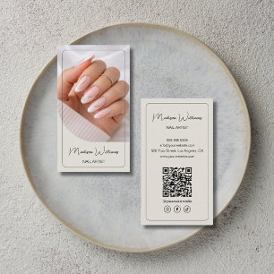 Nail Artist Salon Manicurist QR Neutral Beige Business Card