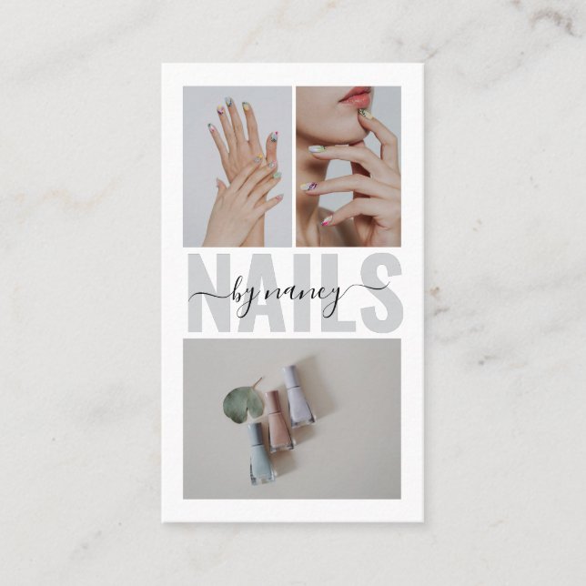 Nail Artist Social Media QR Code 3 Photo Collage  Business Card (Front)