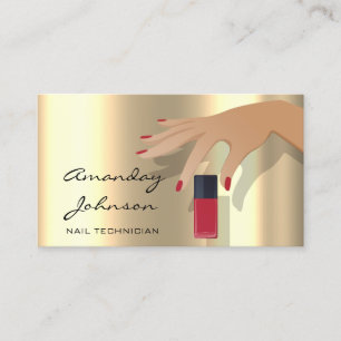 Nail Artist Studio Red Manicure Pedicure Gold Business Card