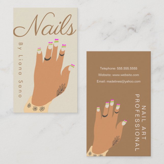 Nail Artist Tattoo Hand Illustration Business Card (Front/Back)