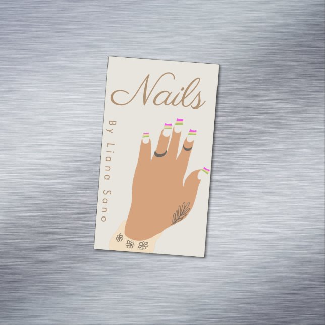 Nail Artist Tattoo Hand Illustration Magnetic Business Card (In Situ)