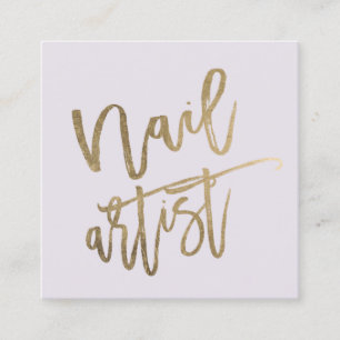 Nail artist typography gold lilac square business card
